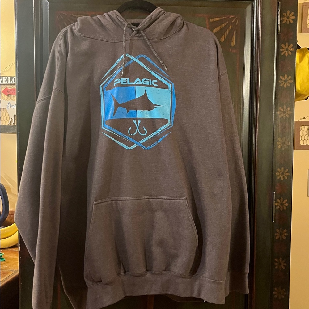 Pelagic Charcoal Hoodie with Vibrant Blue Graphic